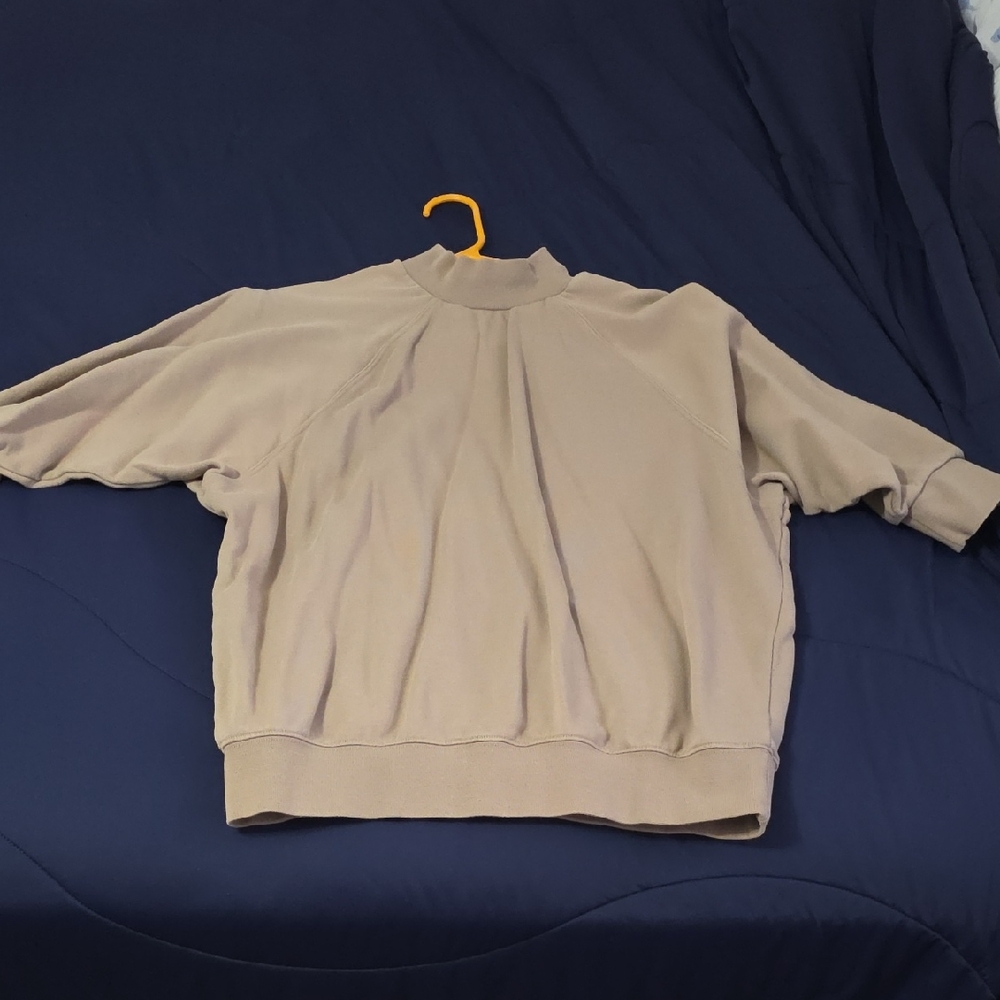 Essentials Light Taupe Knit Mock Neck Pullover